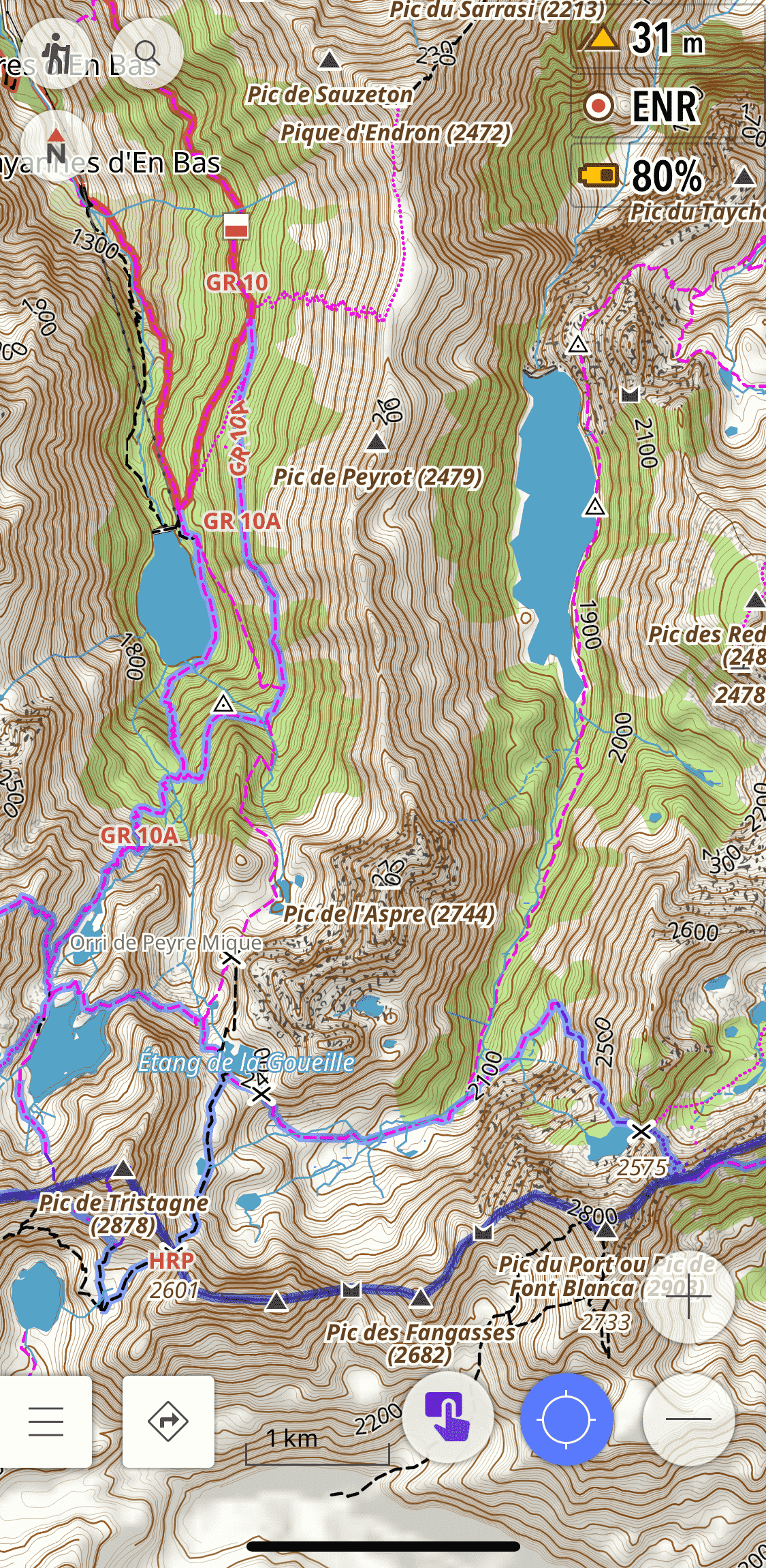 The Hiking rendering profile showing trails with difficulty colouring and improved POI visibility