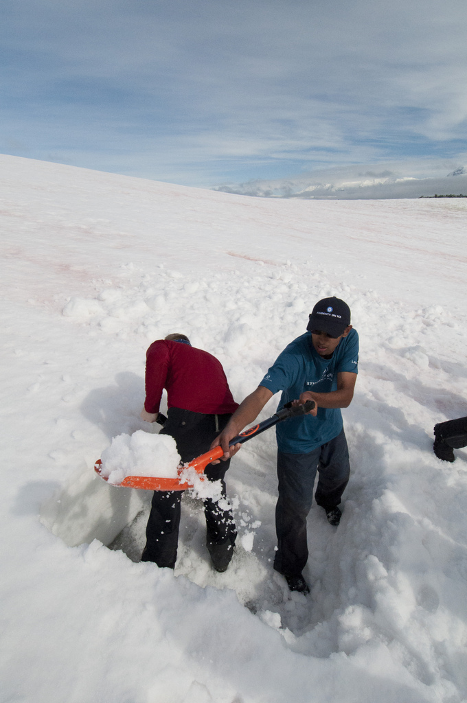 Digging snow pits to learn more about the snow